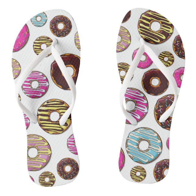 Muster von Donuts, farbenfrohe Donuts, Sprinklen Flip Flops (Fußbett)
