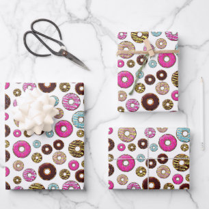 Muster von Donuts, farbenfrohe Donuts, Sprinklen Geschenkpapier Set