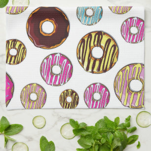Muster von Donuts, farbenfrohe Donuts, Sprinklen Geschirrtuch