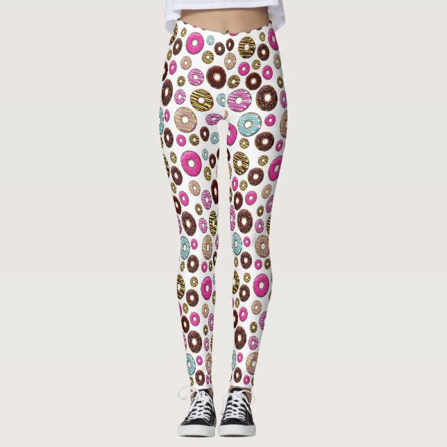 Muster von Donuts, farbenfrohe Donuts, Sprinklen Leggings (Vorderseite)