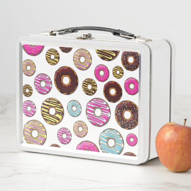 Muster von Donuts, farbenfrohe Donuts, Sprinklen Metall Brotdose (Beispiel)