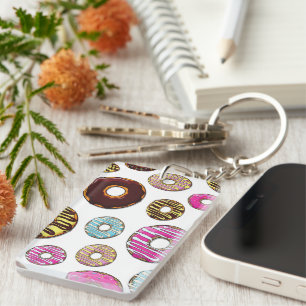 Muster von Donuts, farbenfrohe Donuts, Sprinklen Schlüsselanhänger