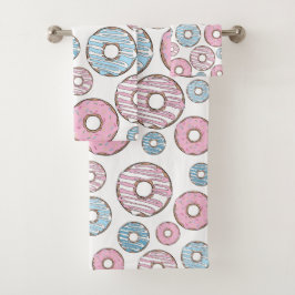 Muster von Donuts, rosa Donuts, blaue Donuts Badhandtuch Set