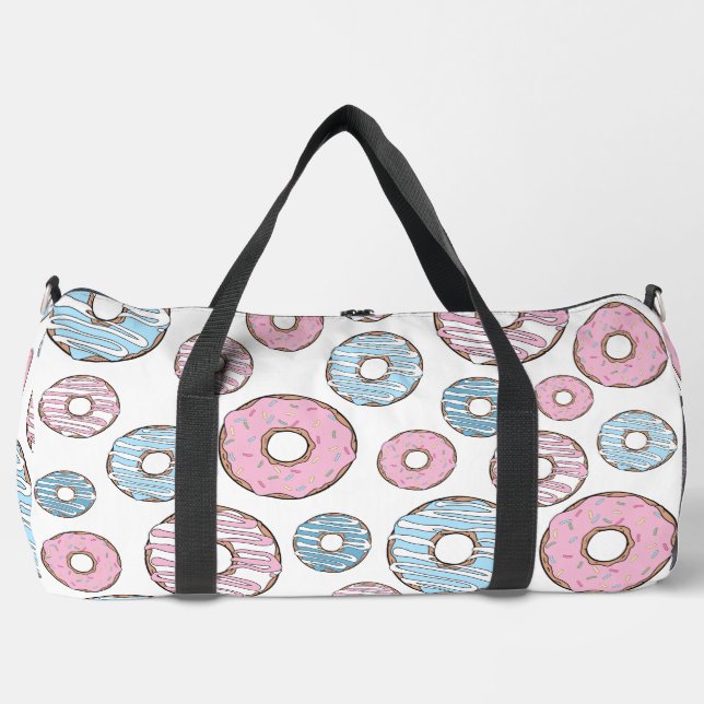 Muster von Donuts, rosa Donuts, blaue Donuts Duffle Bag (Vorderseite)