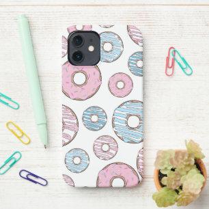 Muster von Donuts, rosa Donuts, blaue Donuts iPhone 12 Hülle