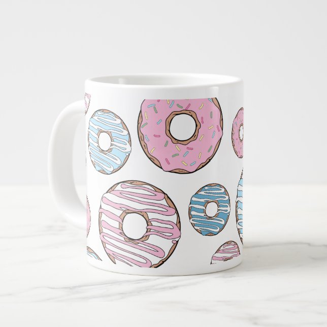 Muster von Donuts, rosa Donuts, blaue Donuts Jumbo-Tasse (Vorderseite Links)