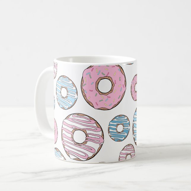 Muster von Donuts, rosa Donuts, blaue Donuts Kaffeetasse (Vorderseite Links)