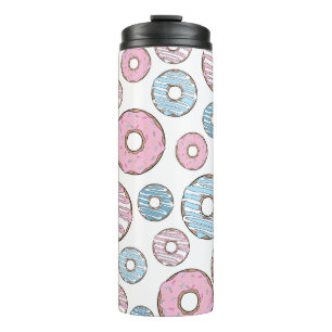Muster von Donuts, rosa Donuts, blaue Donuts Thermosbecher