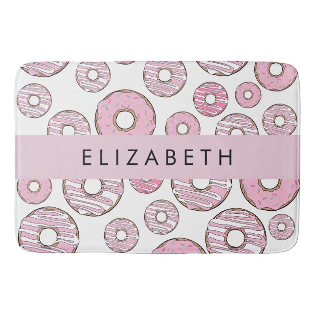 Muster von Donuts, rosa Donuts, Icing, Ihr Name Badematte (Vorderseite)