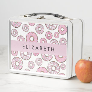 Muster von Donuts, rosa Donuts, Icing, Ihr Name Metall Brotdose
