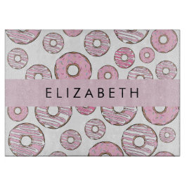 Muster von Donuts, rosa Donuts, Icing, Ihr Name Schneidebrett