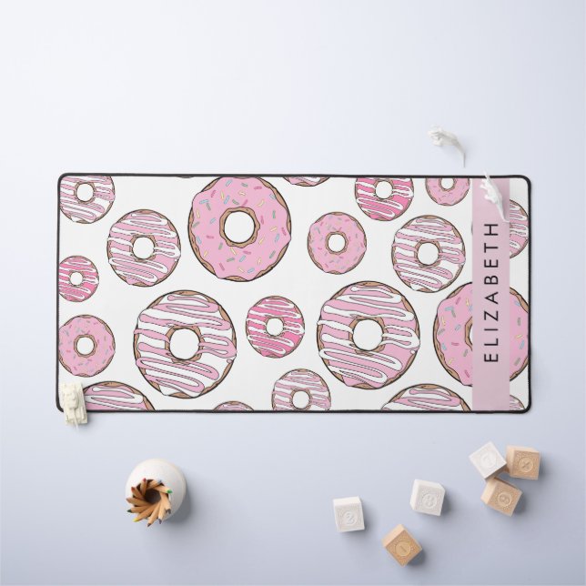 Muster von Donuts, rosa Donuts, Icing, Ihr Name Schreibtischunterlage (Kindertisch)