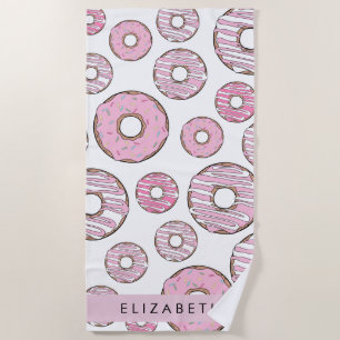 Muster von Donuts, rosa Donuts, Icing, Ihr Name Strandtuch