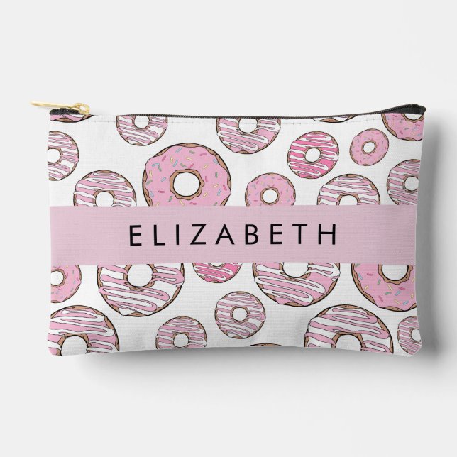 Muster von Donuts, rosa Donuts, Icing, Ihr Name Zubehörtasche (Vorderseite)