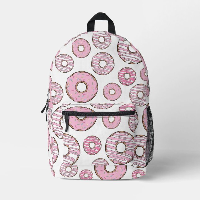 Muster von Donuts, rosa Donuts, Sprinklen Bedruckter Rucksack (Vorderseite)