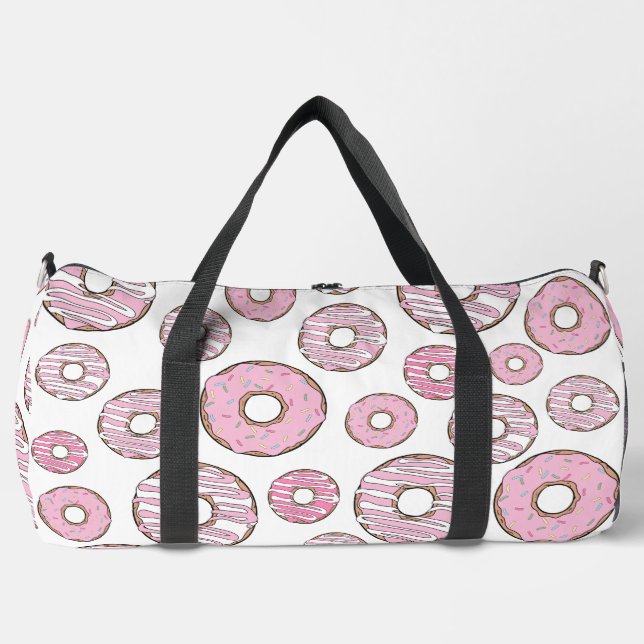 Muster von Donuts, rosa Donuts, Sprinklen Duffle Bag (Vorderseite)
