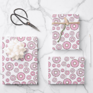 Muster von Donuts, rosa Donuts, Sprinklen Geschenkpapier Set