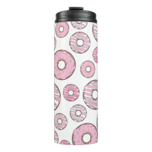 Muster von Donuts, rosa Donuts, Sprinklen Thermosbecher