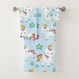 Muster von Einhörnern, Niedlichen Einhörnchen, Blu Badhandtuch Set