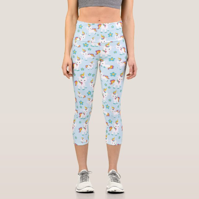 Muster von Einhörnern, Niedlichen Einhörnchen, Blu Capri Leggings (Vorderseite)