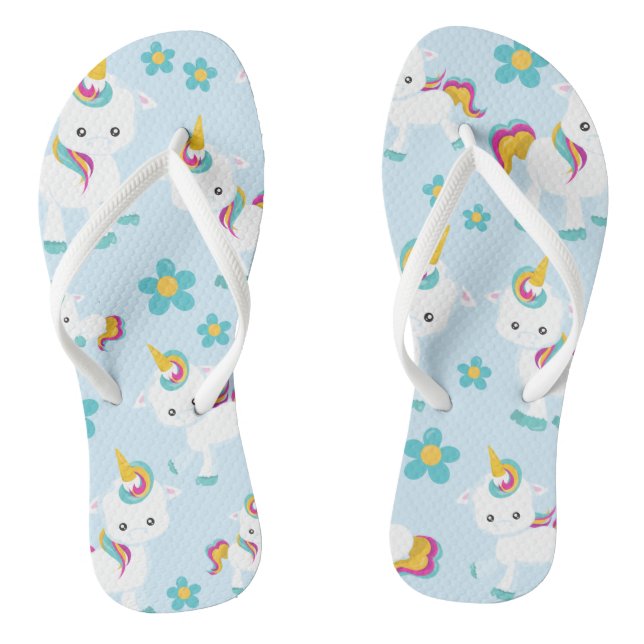 Muster von Einhörnern, Niedlichen Einhörnchen, Blu Flip Flops (Fußbett)