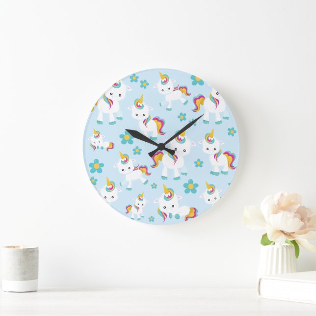 Muster von Einhörnern, Niedlichen Einhörnchen, Blu Große Wanduhr (Zuhause)