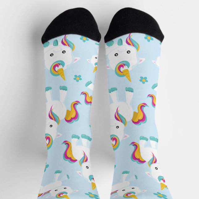 Muster von Einhörnern, Niedlichen Einhörnchen, Blu Socken (Oben)