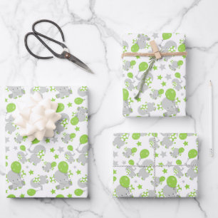 Muster von Elefanten, Niedliche Elefanten - grün g Geschenkpapier Set