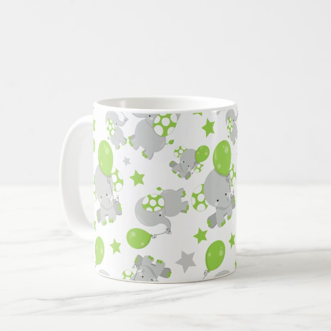 Muster von Elefanten, Niedliche Elefanten - grün g Kaffeetasse (Vorderseite Links)