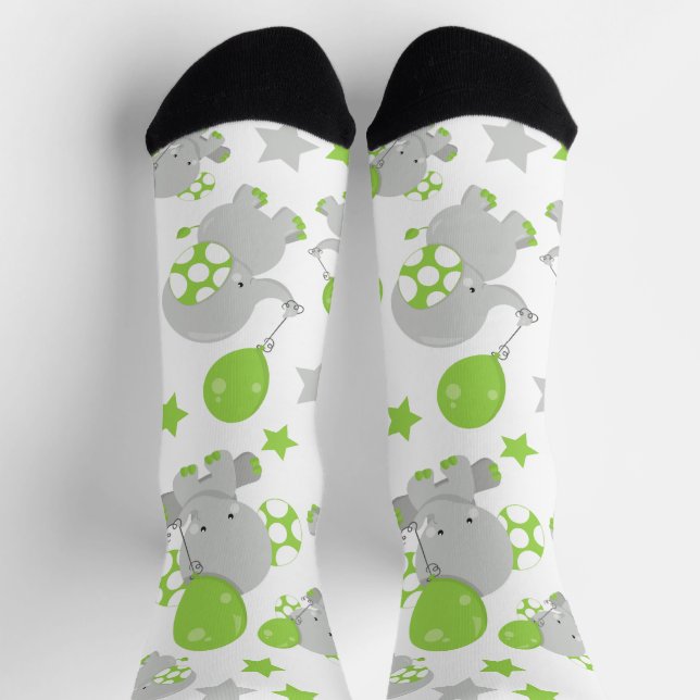 Muster von Elefanten, Niedliche Elefanten - grün g Socken (Oben)