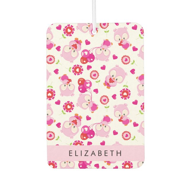 Muster von Eulen, Niedlichen Eulen, rosa Eulen, Ih Autolufterfrischer (Vorderseite)