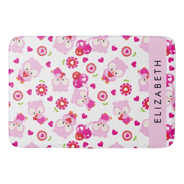 Muster von Eulen, Niedlichen Eulen, rosa Eulen, Ih Badematte (Vorderseite)