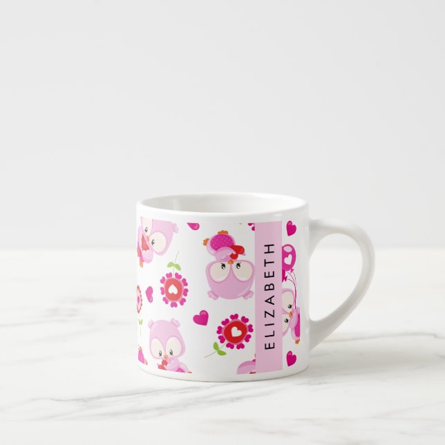 Muster von Eulen, Niedlichen Eulen, rosa Eulen, Ih Espressotasse (Rechts)
