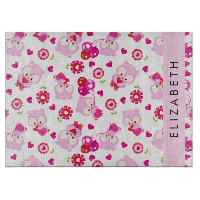 Muster von Eulen, Niedlichen Eulen, rosa Eulen, Ih Schneidebrett (Vorderseite)