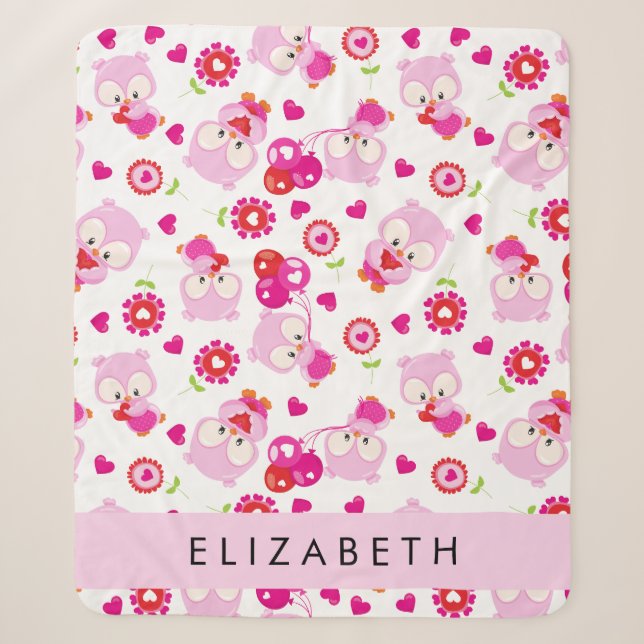 Muster von Eulen, Niedlichen Eulen, rosa Eulen, Ih Sherpadecke (Vorderseite)