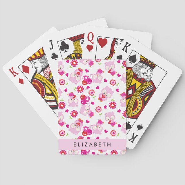 Muster von Eulen, Niedlichen Eulen, rosa Eulen, Ih Spielkarten (Rückseite)