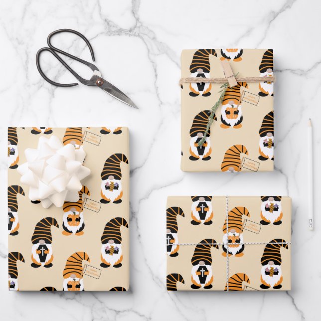 Muster von Gnomen, Halloween-Gnomen-Trick oder -Be Geschenkpapier Set (Vorderseite)