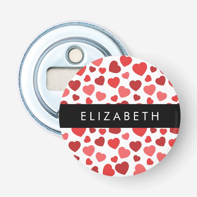 Muster von Herzen, roten Herzen, Ihr Name Flaschenöffner (Vorderseite)