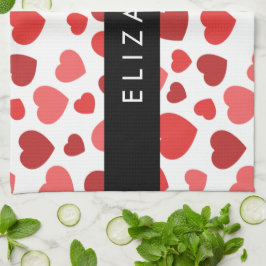 Muster von Herzen, roten Herzen, Ihr Name Geschirrtuch