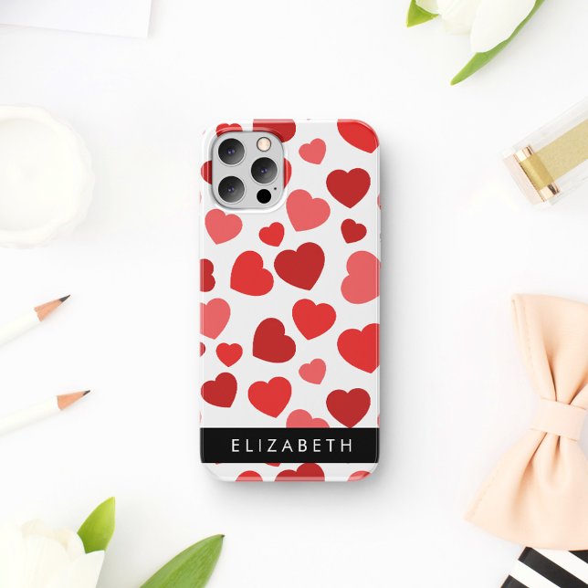 Muster von Herzen, roten Herzen, Ihr Name iPhone 16 Hülle (Von Creator hochgeladen)
