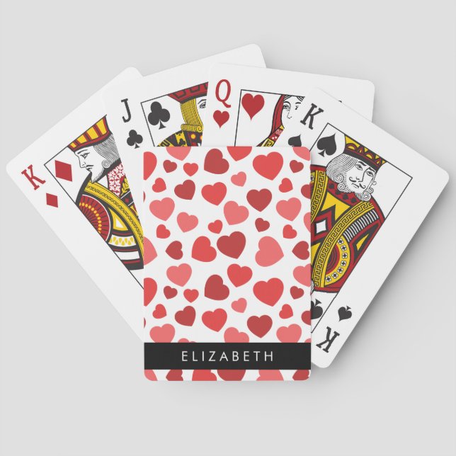 Muster von Herzen, roten Herzen, Ihr Name Spielkarten (Rückseite)