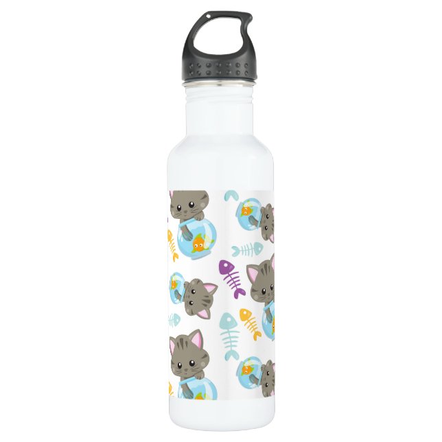 Muster von Katzen, Niedlichen Katzen, Kätzchen, Fi Edelstahlflasche (Vorderseite)