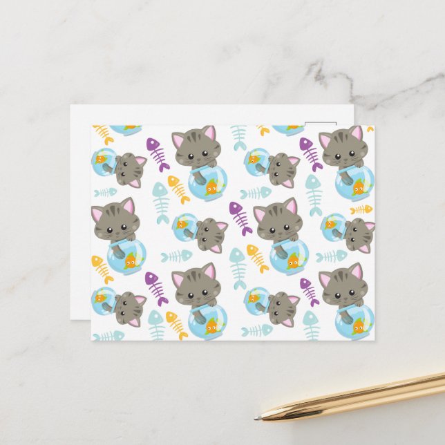 Muster von Katzen, Niedlichen Katzen, Kätzchen, Fi Postkarte (Vorderseite/Rückseite Beispiel)