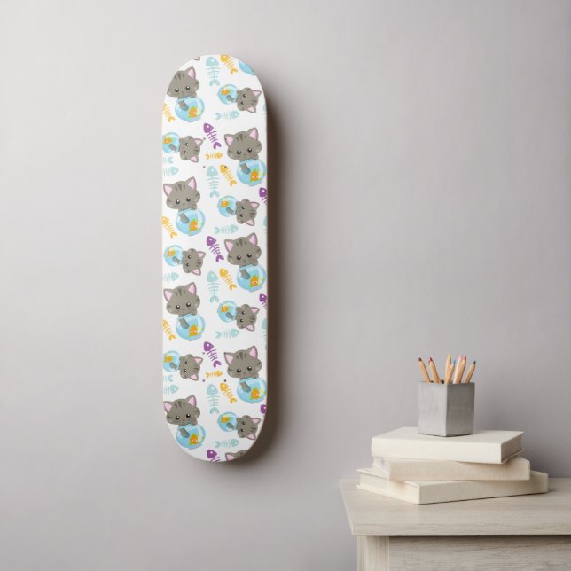 Muster von Katzen, Niedlichen Katzen, Kätzchen, Fi Skateboard (Wandkunst)