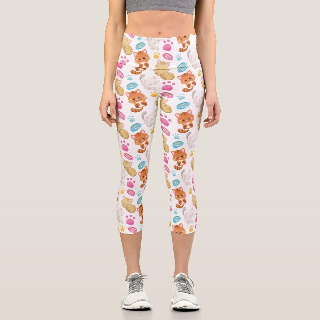 Muster von Katzen, Niedlichen Katzen, Kätzchen, Kä Capri Leggings (Vorderseite)