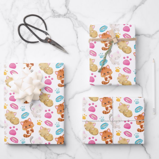 Muster von Katzen, Niedlichen Katzen, Kätzchen, Kä Geschenkpapier Set (Vorderseite)