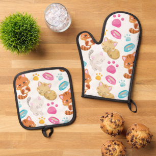 Muster von Katzen, Niedlichen Katzen, Kätzchen, Kä Ofenhandschuh & Topflappen-Set