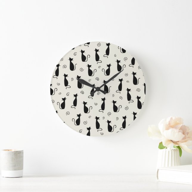 Muster von Katzen, Niedlichen Katzen, Schwarzen Ka Große Wanduhr (Zuhause)