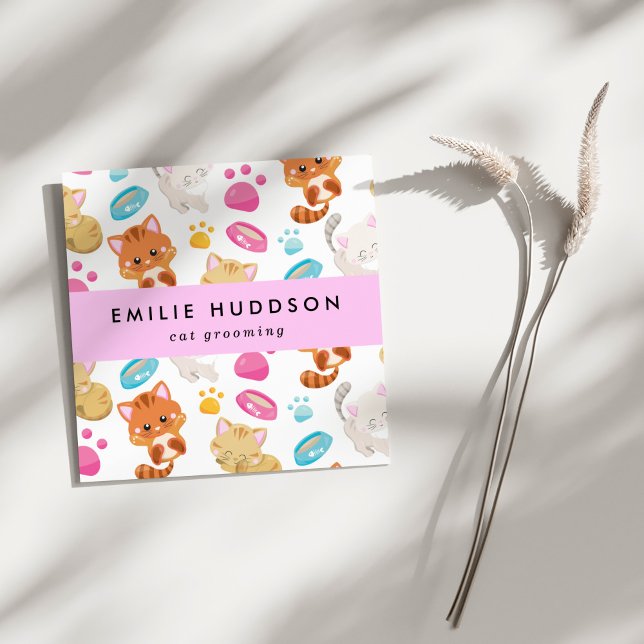 Muster von Katzen, Tierladen, Katzen-Sitter, Katze Quadratische Visitenkarte (Von Creator hochgeladen)