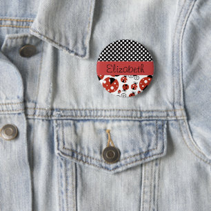 Muster von Ladybugs, Polka Dots, Ihr Name Button